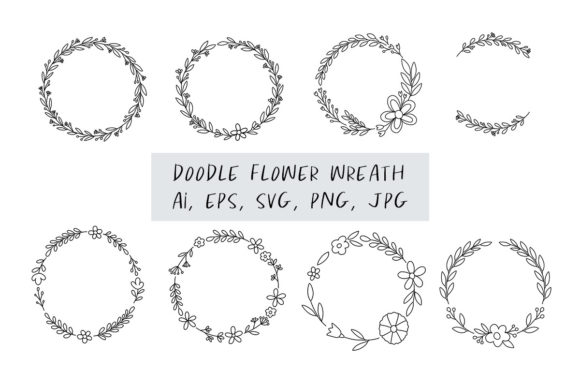 Doodle Floral Wreath: Graphics & Illustrations for Sellers