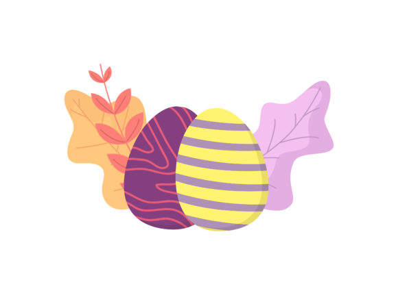 Easter Egg Purple Yellow Floral Vector Graphics and Illustrations