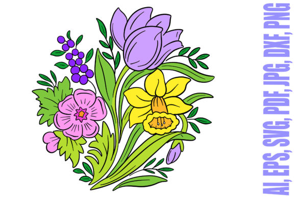 Flower Tulip Daffodil Floral Line Art for Graphics and Illustrations