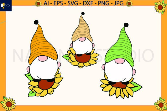 Sunflowers Gnome Floral Svg Family: Graphics & Illustrations for Editors