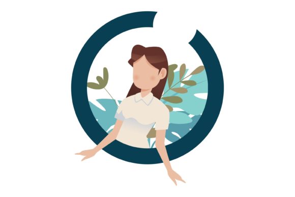 Woman Cute Character Circle Floral Graphics and Illustrations